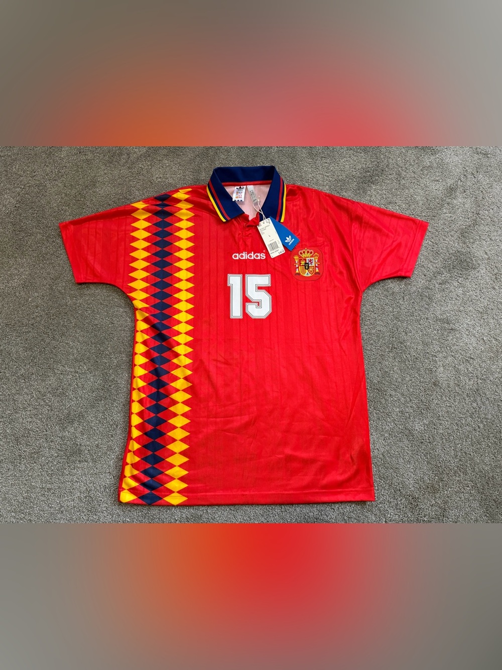 Spain National Team Soccer Men's Large #15 Vintage Red 1994 Throwback Jersey